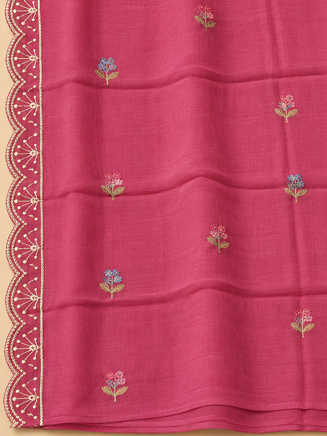 Onion Pink Cotton Blend Embroidered Unstitched Dress Material