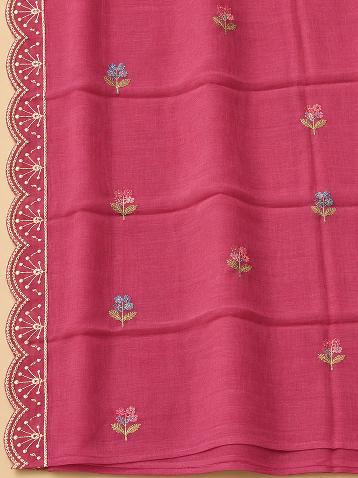 Onion Pink Cotton Blend Embroidered Unstitched Dress Material