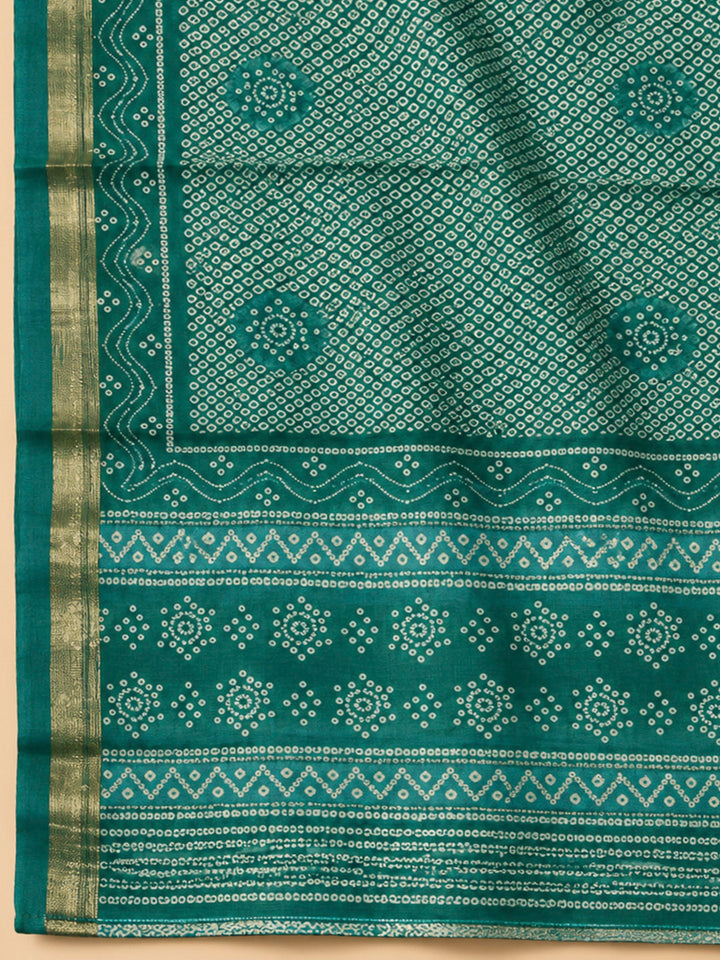 Green Chanderi Embroidered Unstitched Dress Material