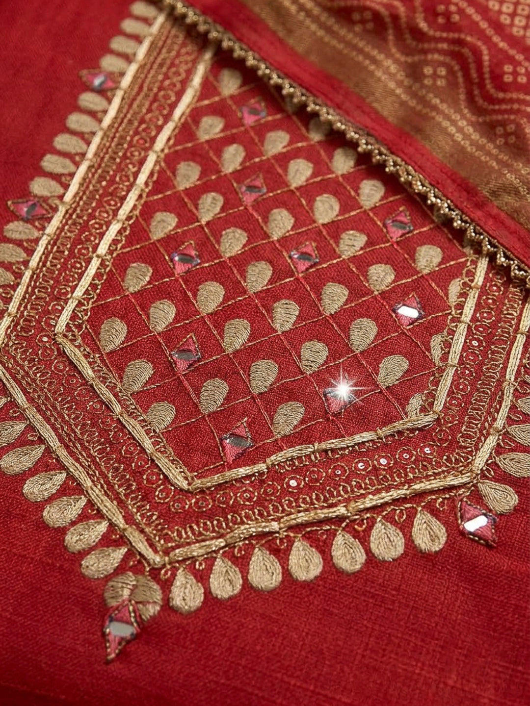 Hot Pink Chanderi Embroidered Unstitched Dress Material