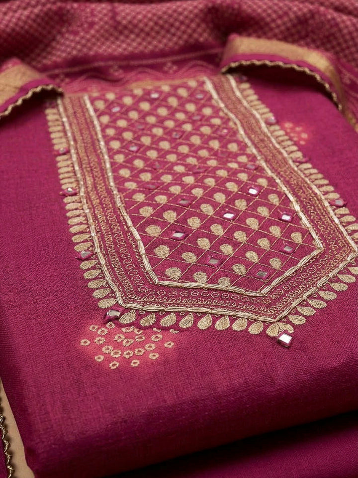 Onion Pink Chanderi Embroidered Unstitched Dress Material