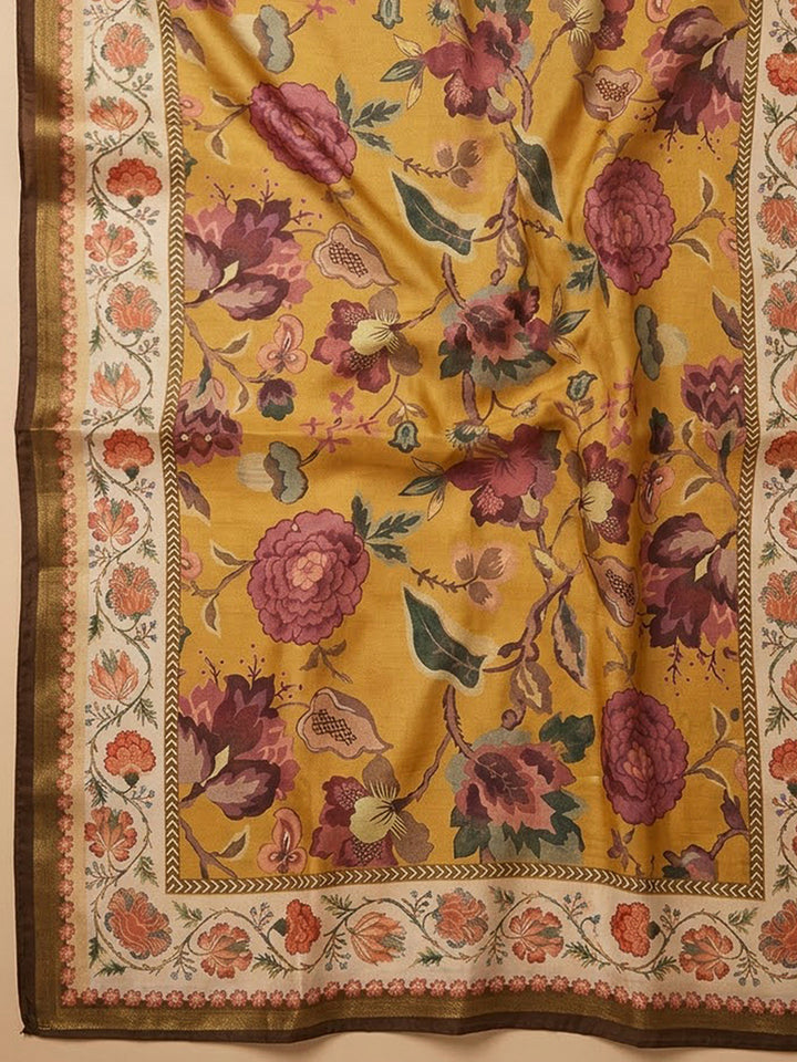Mustard Cotton Blend Printed Unstitched Dress Material