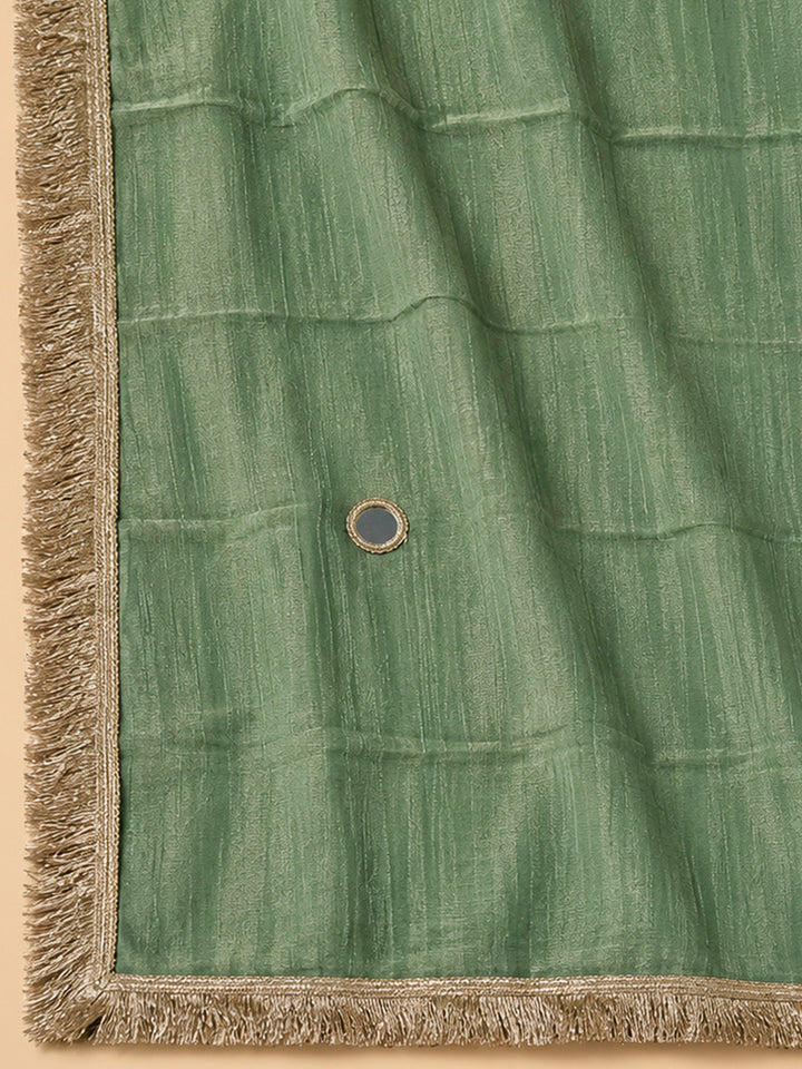 Green Organza Embroidered Unstitched Dress Material