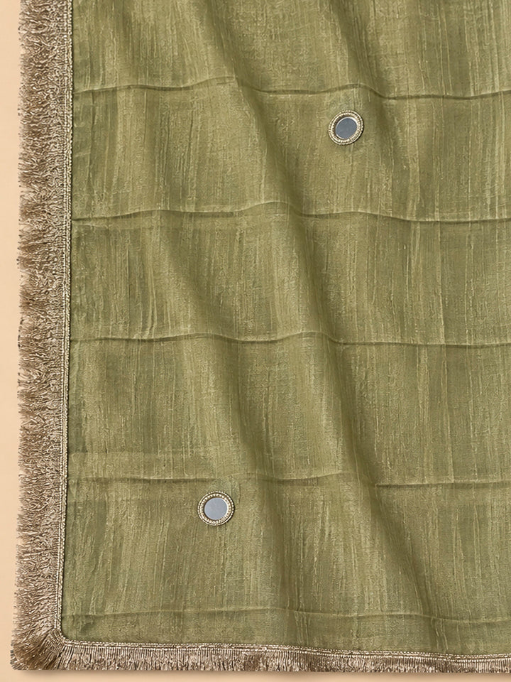 Pista Green Organza Embroidered Unstitched Dress Material