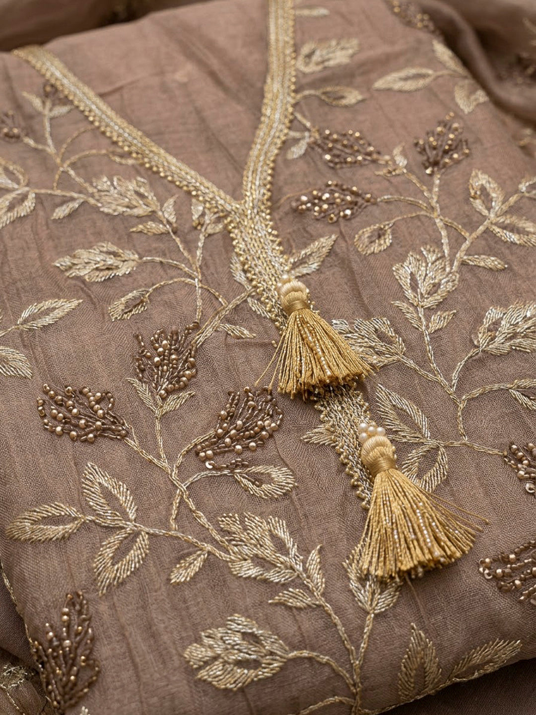 Onion Pink Organza Embroidered Unstitched Dress Material
