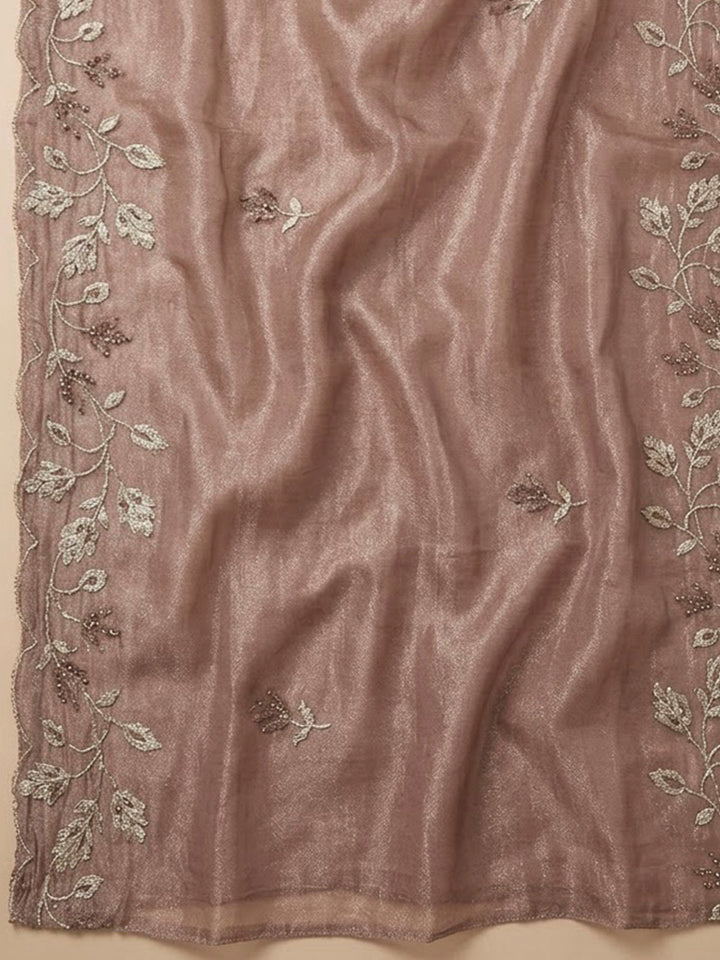 Onion Pink Organza Embroidered Unstitched Dress Material
