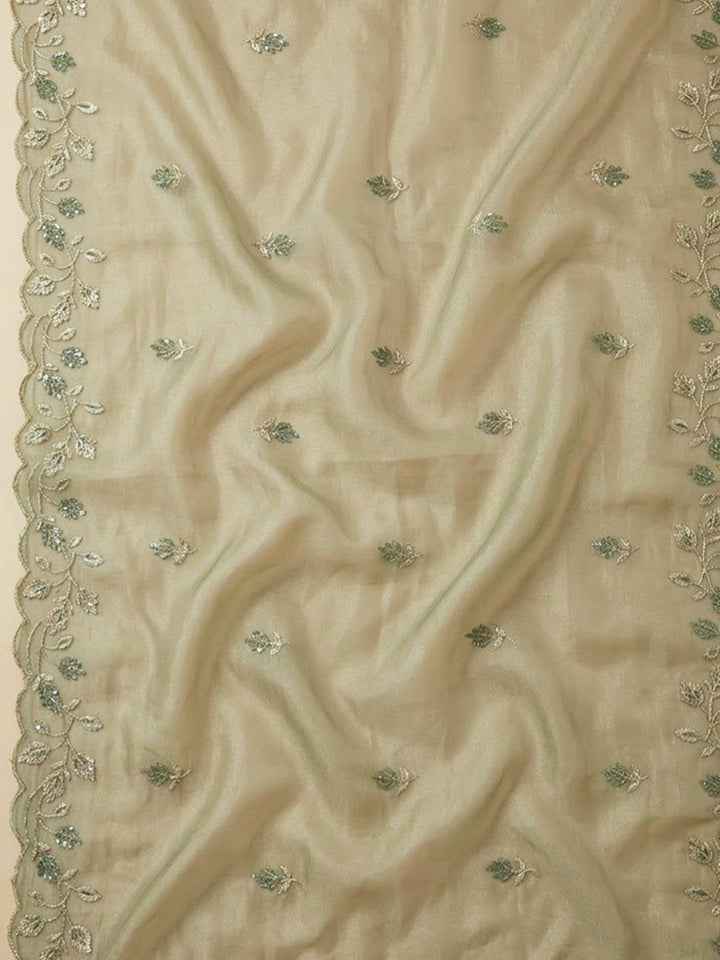 Pista Green Organza Embroidered Unstitched Dress Material