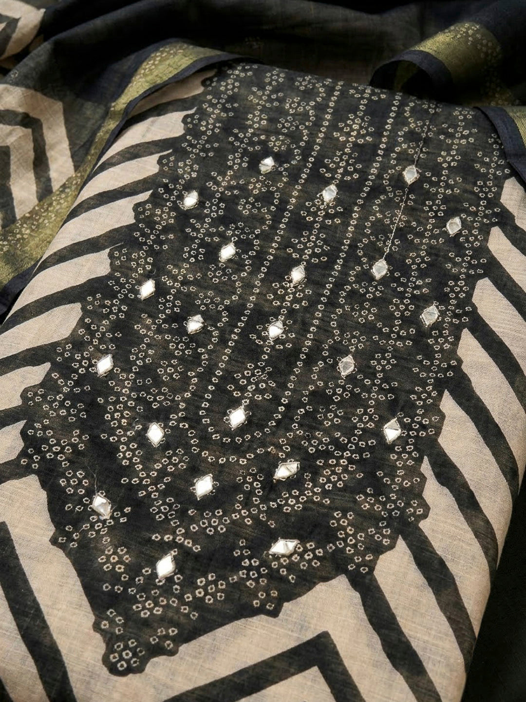 Black Cotton Blend Embroidered Unstitched Dress Material