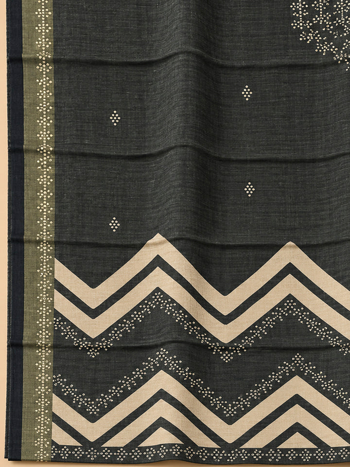 Black Cotton Blend Embroidered Unstitched Dress Material