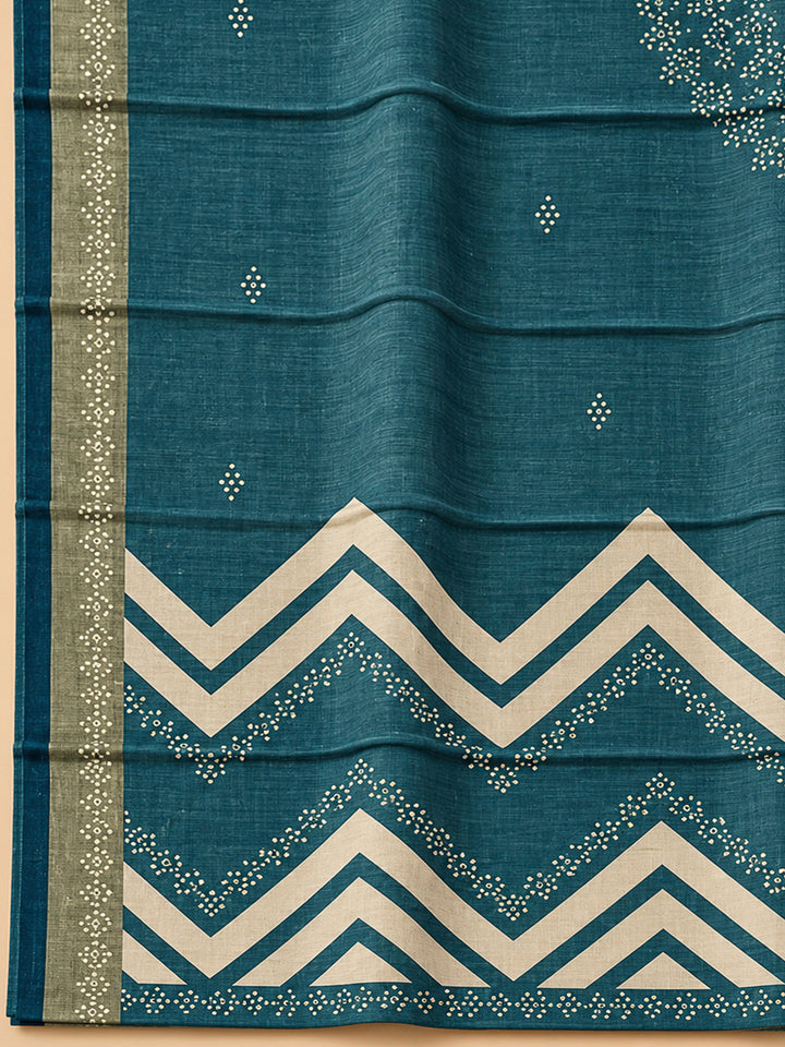 Blue Cotton Blend Embroidered Unstitched Dress Material