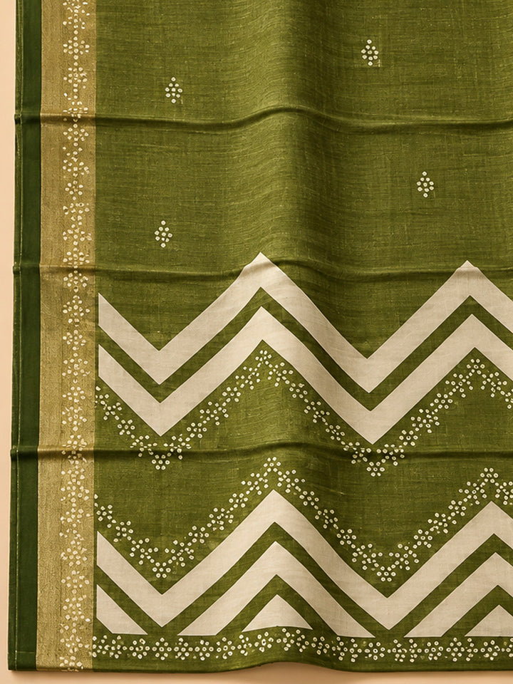 Mehndi Cotton Blend Embroidered Unstitched Dress Material
