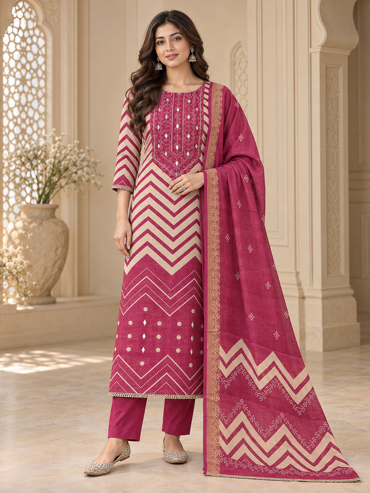 Onion Pink Cotton Blend Embroidered Unstitched Dress Material