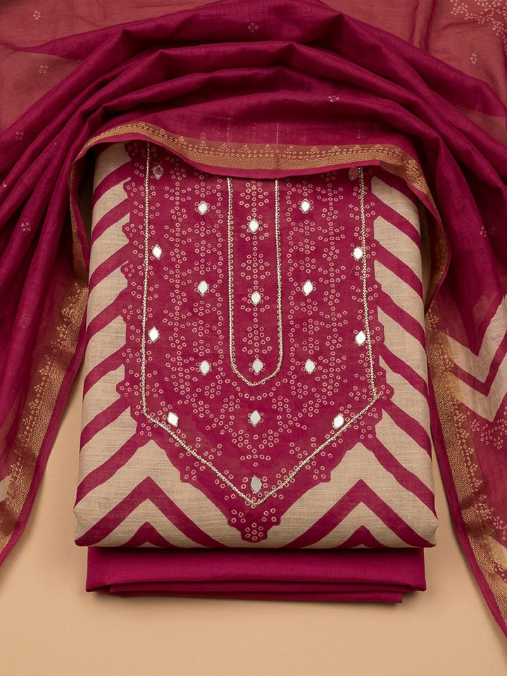 Onion Pink Cotton Blend Embroidered Unstitched Dress Material