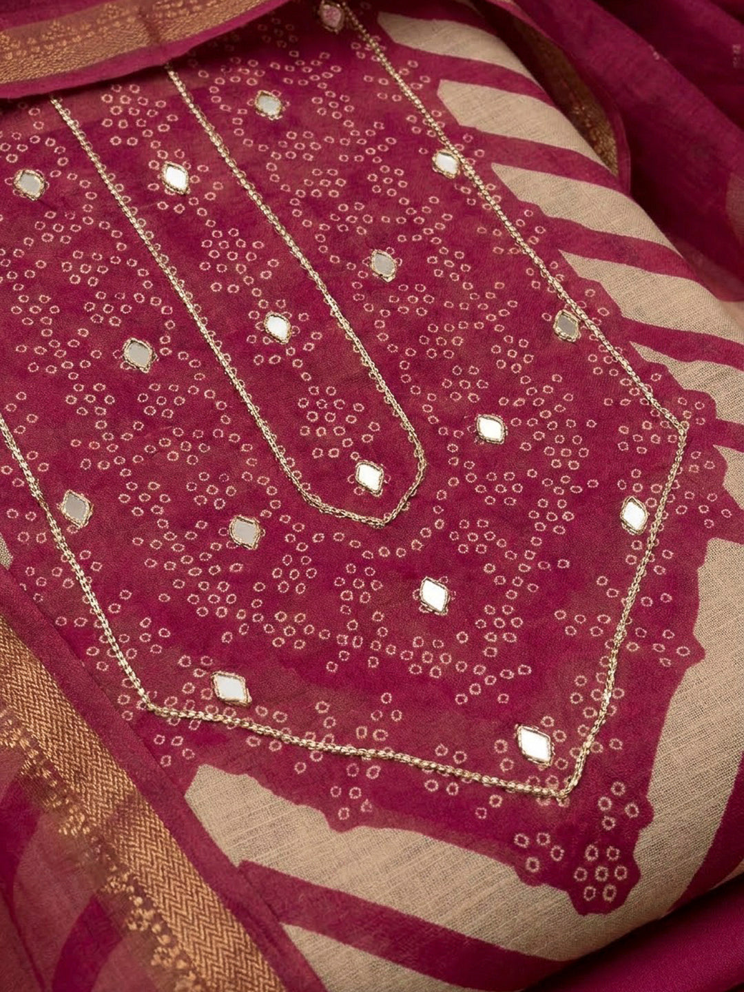 Onion Pink Cotton Blend Embroidered Unstitched Dress Material
