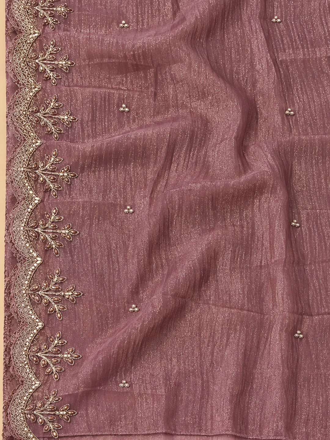 Purple Organza Embroidered Unstitched Dress Material