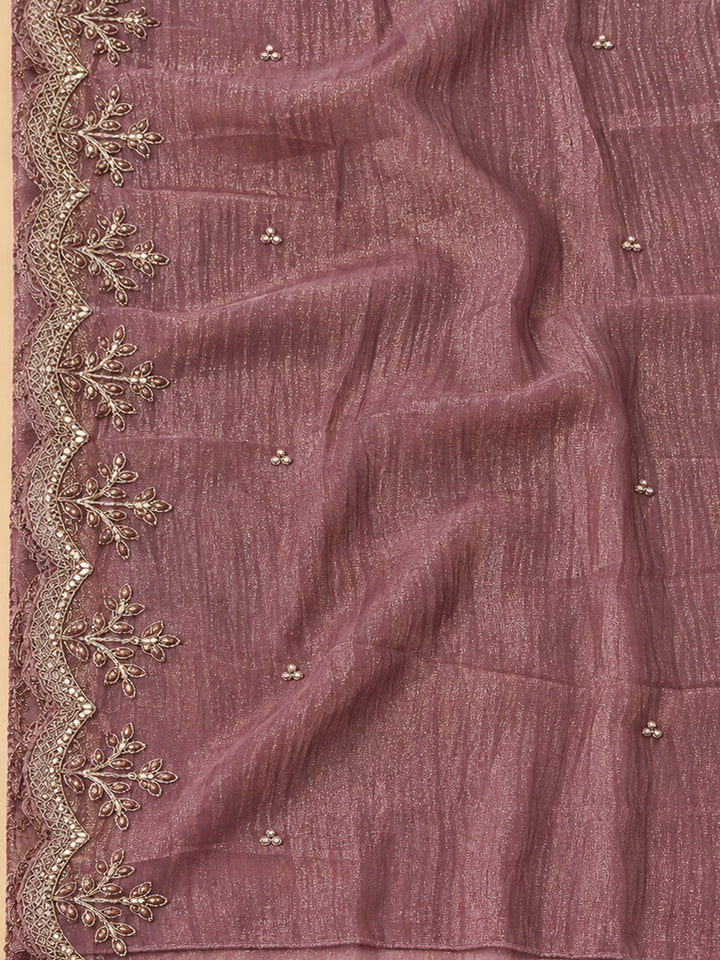 Purple Organza Embroidered Unstitched Dress Material