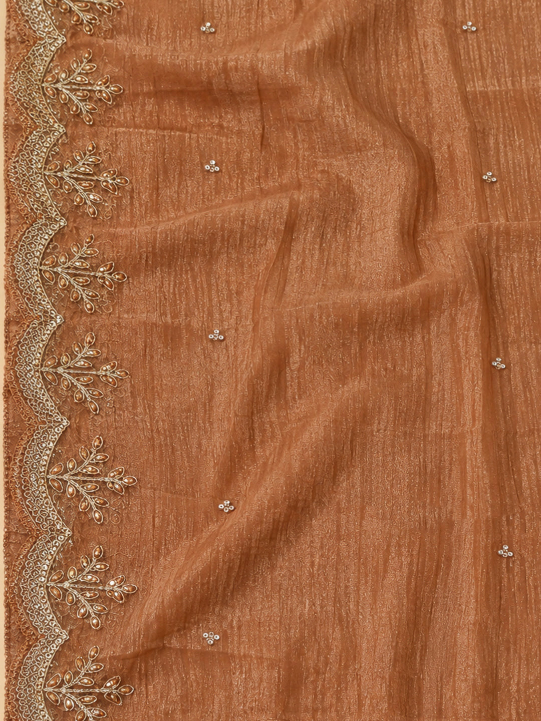 Rust Organza Embroidered Unstitched Dress Material