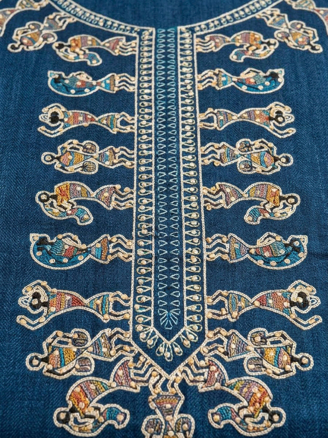 Blue Chanderi Embroidered Unstitched Dress Material