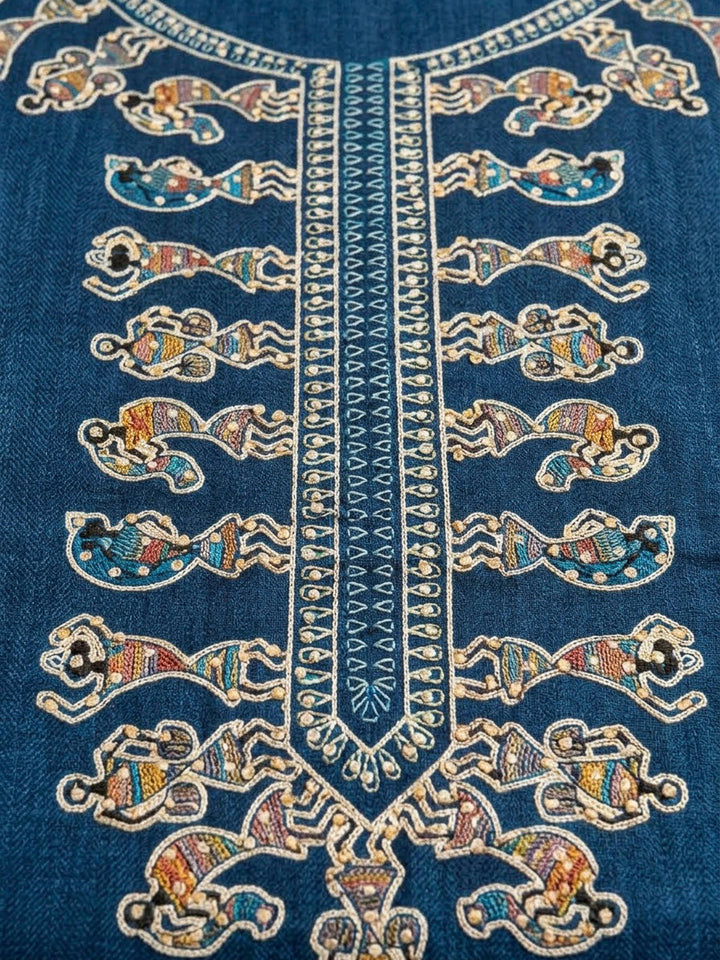 Blue Chanderi Embroidered Unstitched Dress Material