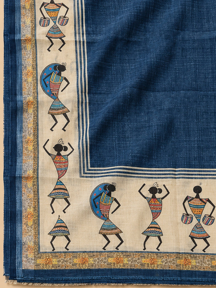 Blue Chanderi Embroidered Unstitched Dress Material