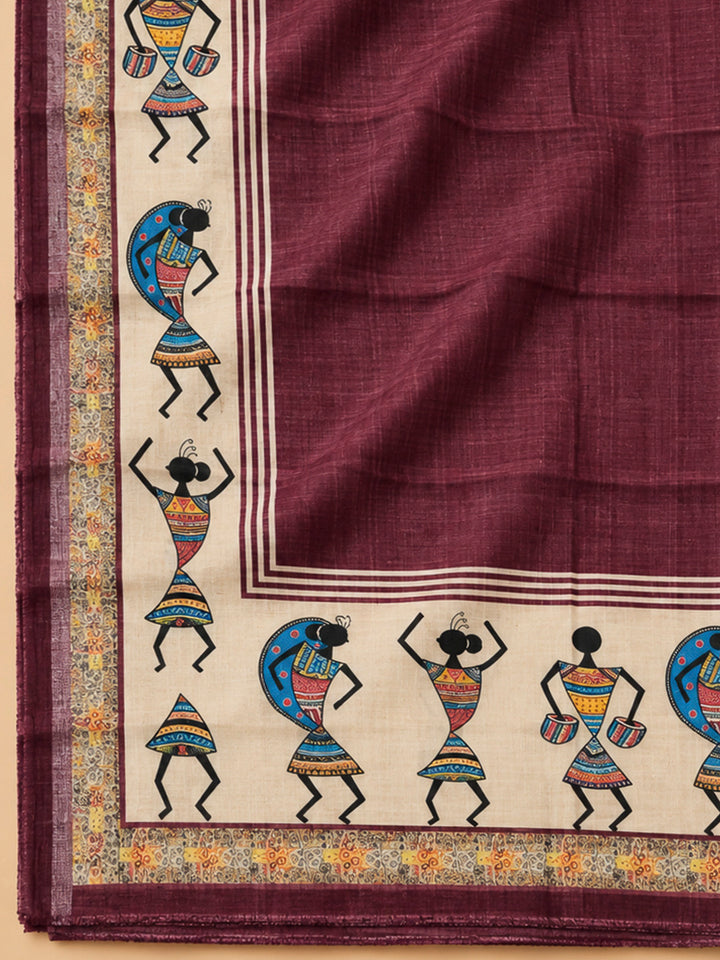 Maroon Chanderi Embroidered Unstitched Dress Material