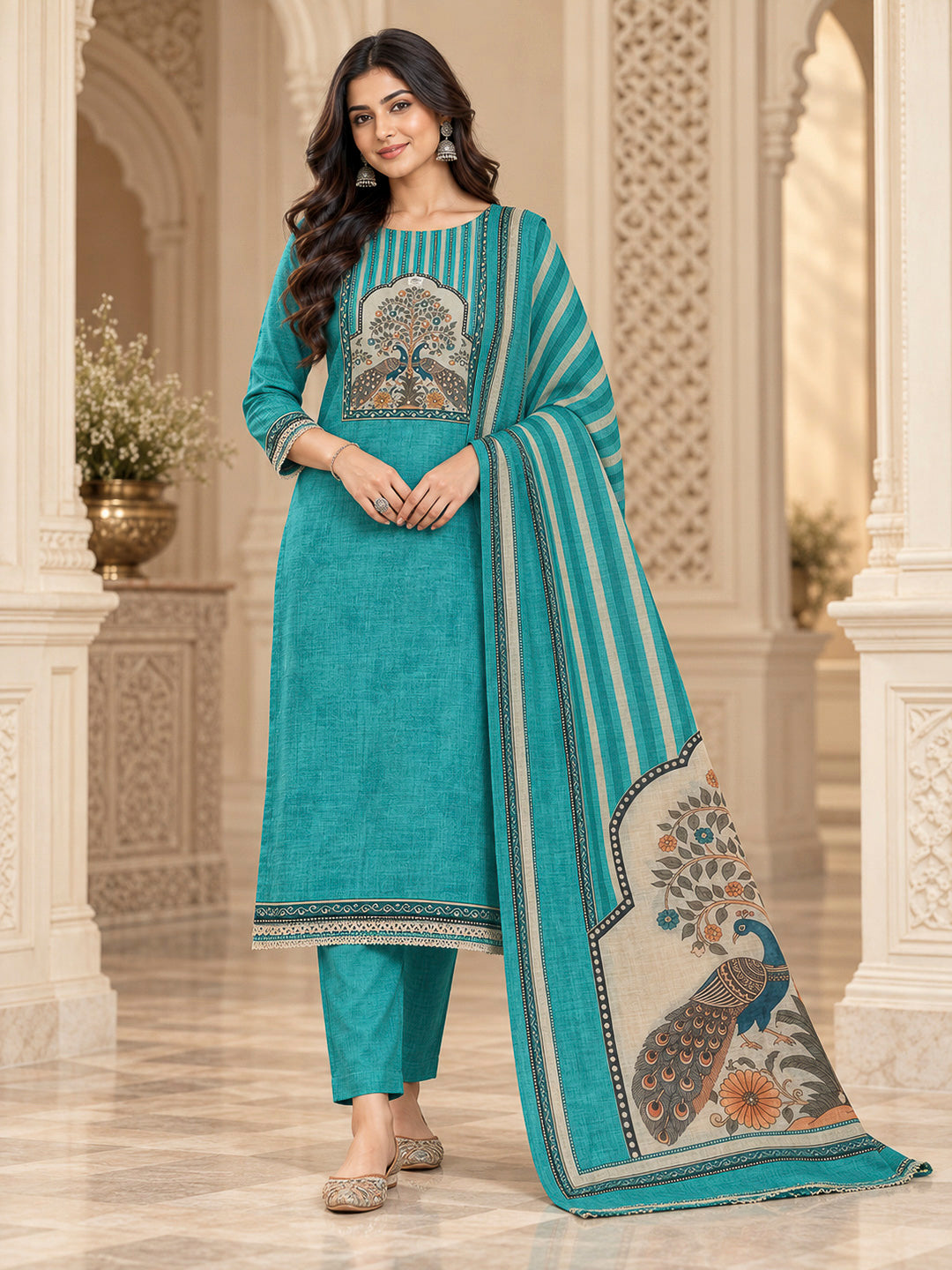 Firozee Linen Blend Printed Unstitched Dress Material