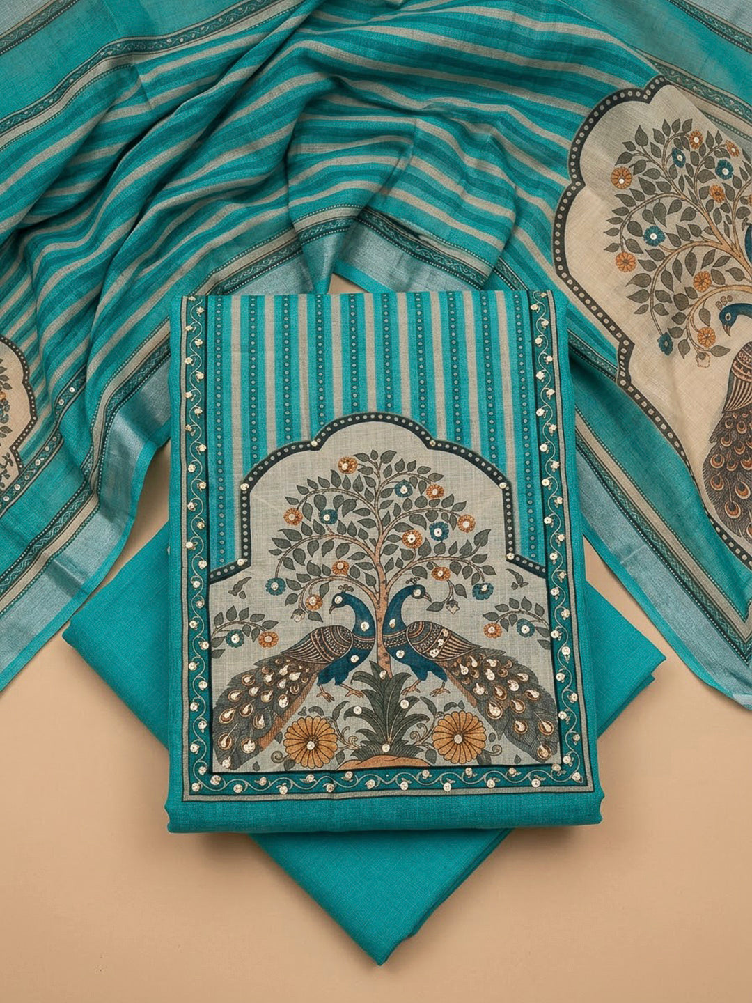 Firozee Linen Blend Printed Unstitched Dress Material