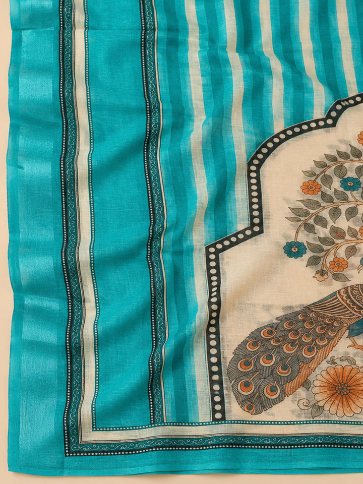Firozee Linen Blend Printed Unstitched Dress Material