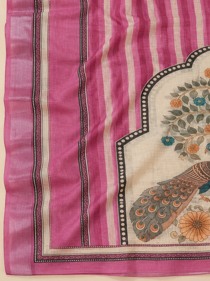 Onion Pink Linen Blend Printed Unstitched Dress Material