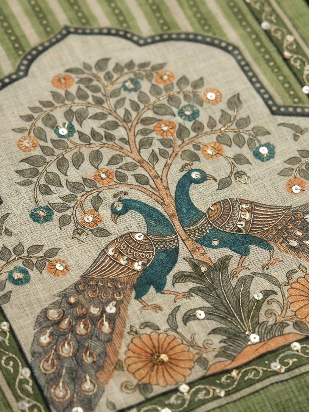 Pista Green Linen Blend Printed Unstitched Dress Material