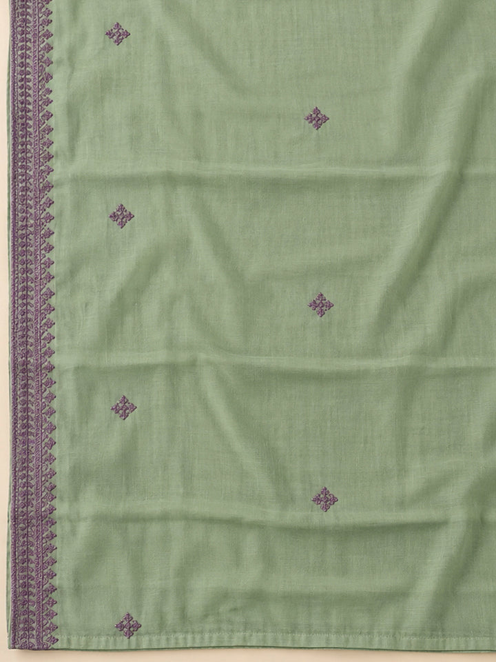 Aqua Green Chanderi Embroidered Unstitched Dress Material