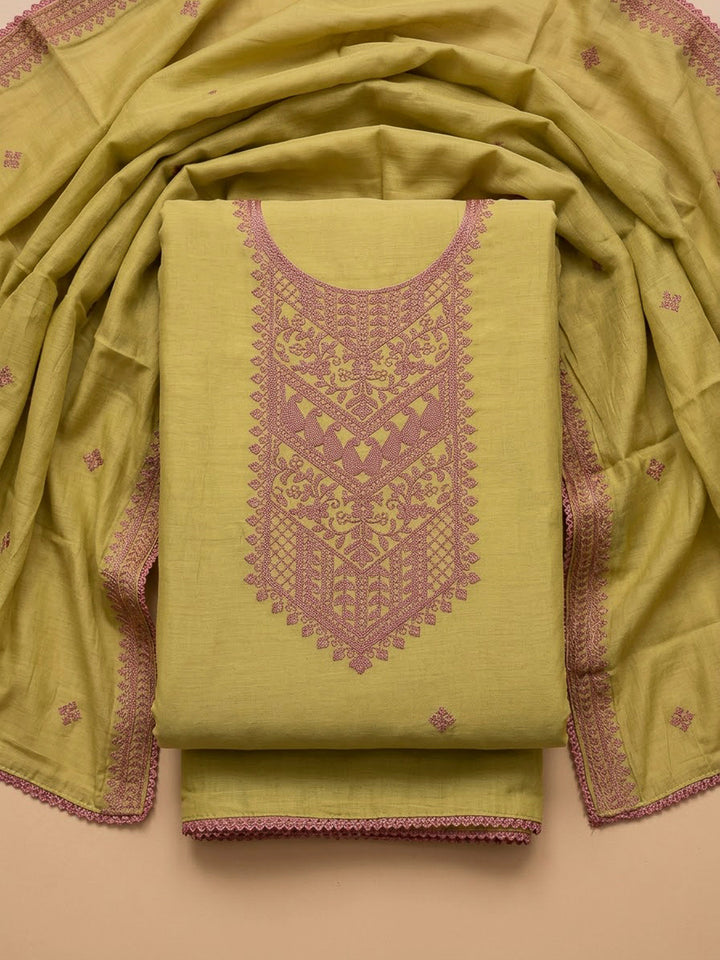 Mehndi Chanderi Embroidered Unstitched Dress Material