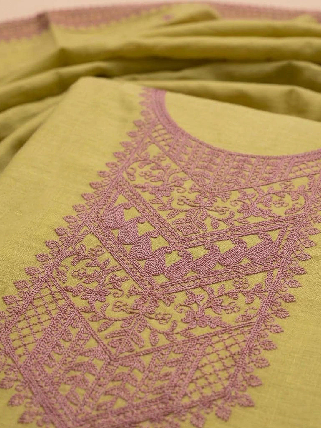 Mehndi Chanderi Embroidered Unstitched Dress Material