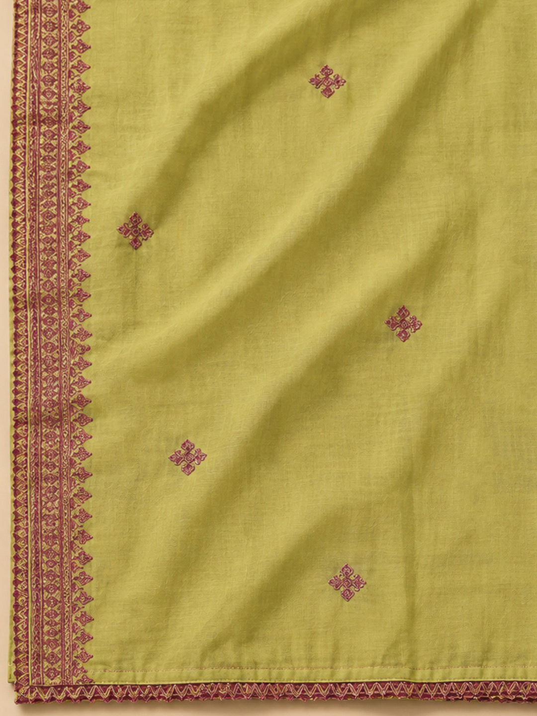 Mehndi Chanderi Embroidered Unstitched Dress Material