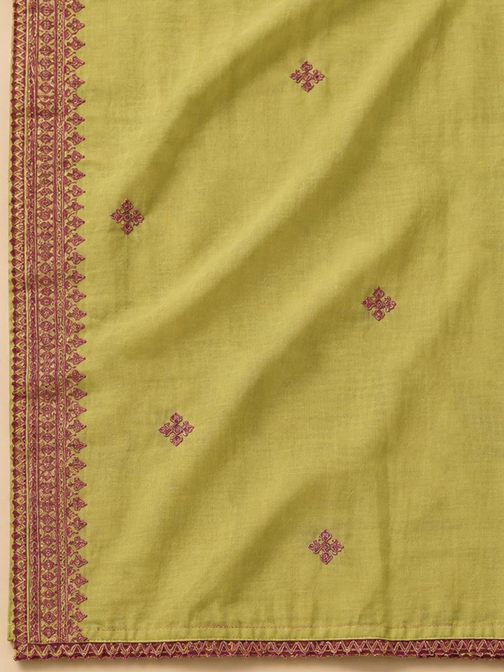 Mehndi Chanderi Embroidered Unstitched Dress Material