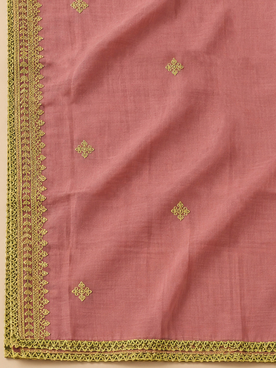 Peach Chanderi Embroidered Unstitched Dress Material