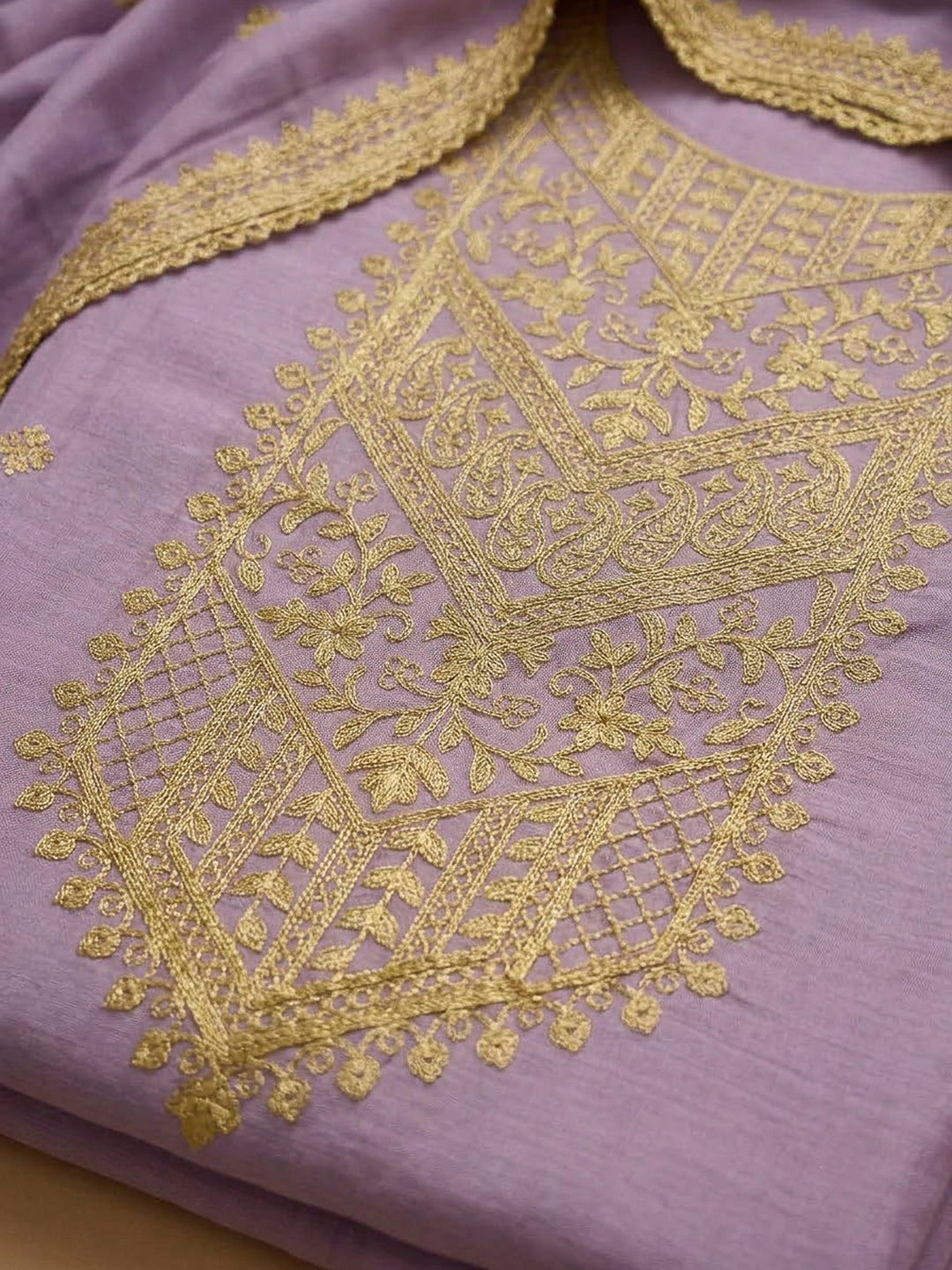 Purple Chanderi Embroidered Unstitched Dress Material