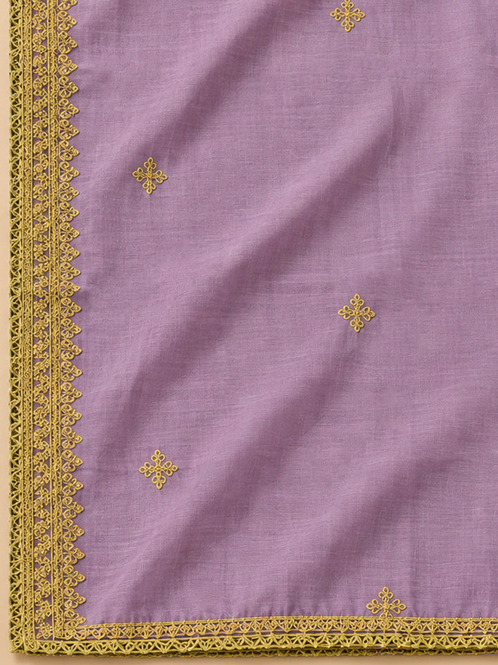 Purple Chanderi Embroidered Unstitched Dress Material