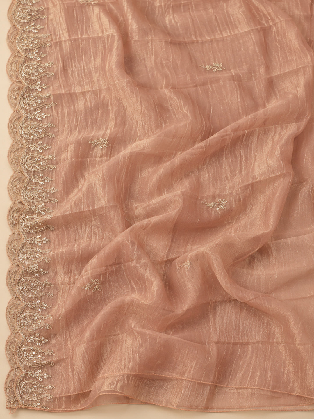 Peach Tissue Embroidered Unstitched Dress Material