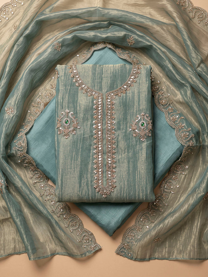 Rama Green Tissue Embroidered Unstitched Dress Material