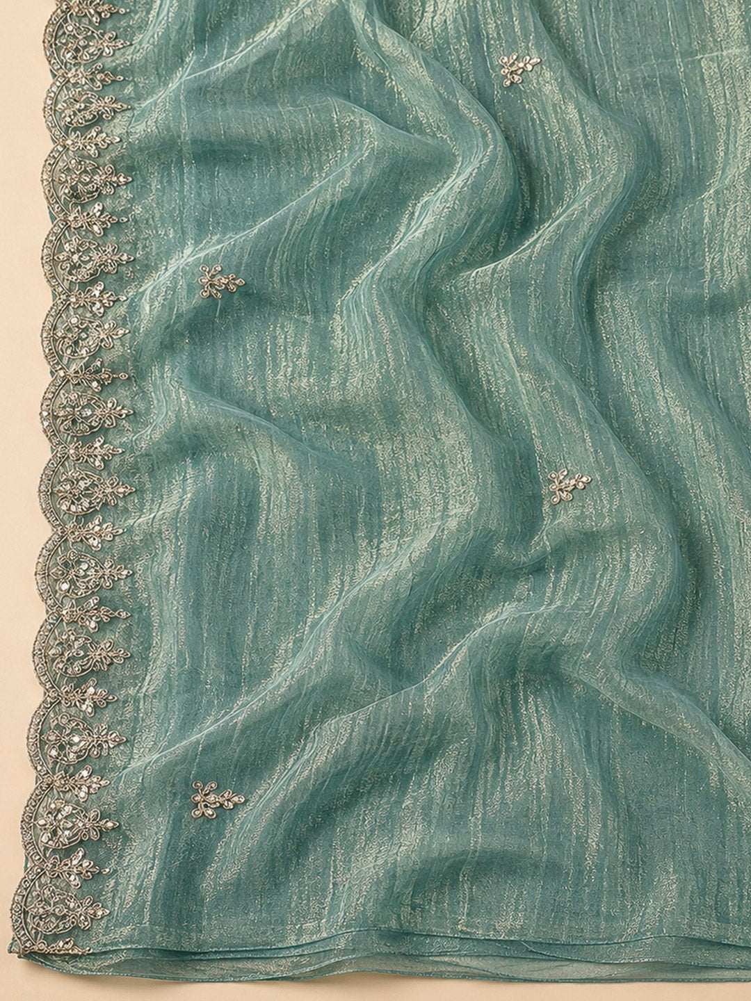 Rama Green Tissue Embroidered Unstitched Dress Material
