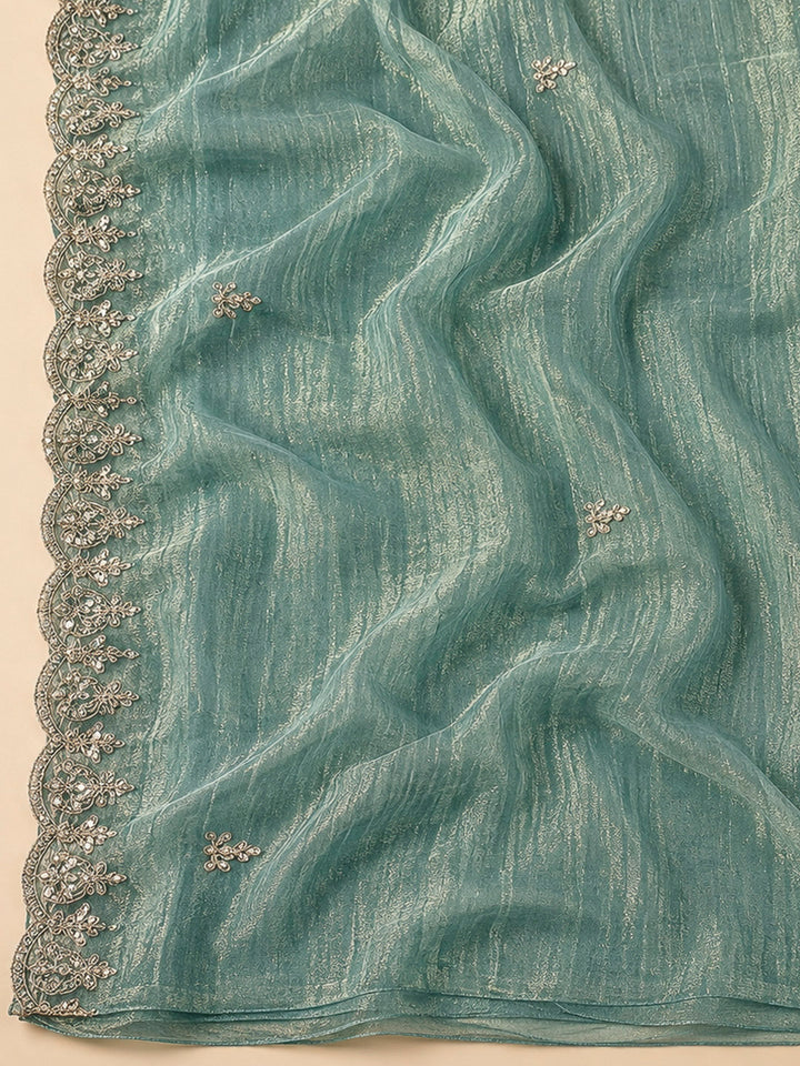 Rama Green Tissue Embroidered Unstitched Dress Material