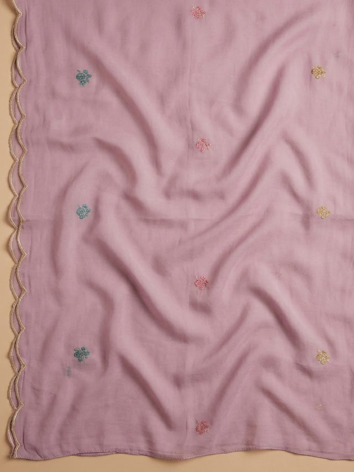 Lavender Chanderi Embroidered Unstitched Dress Material