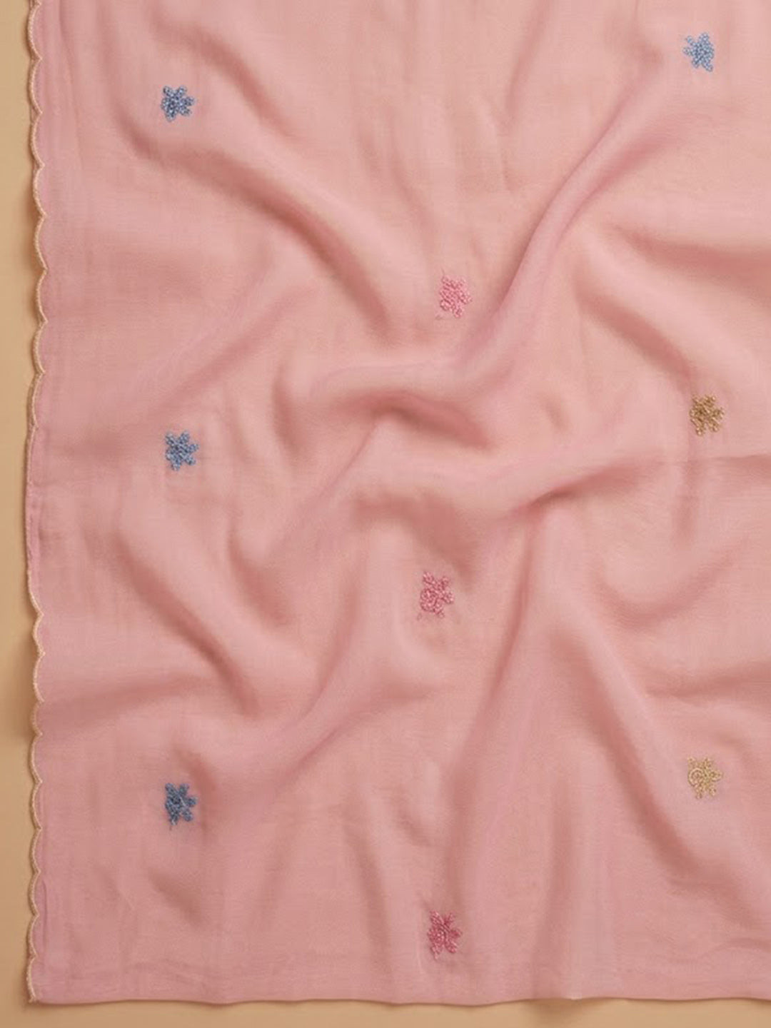 Onion-Pink Chanderi Embroidered Unstitched Dress Material