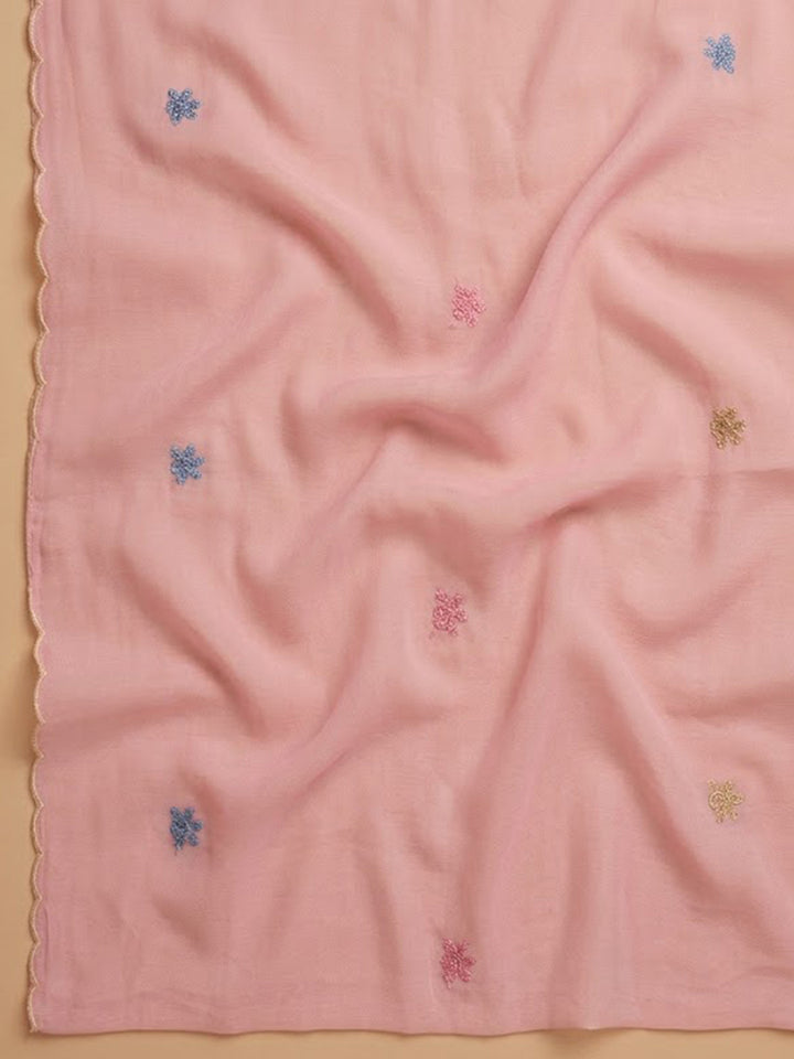 Onion-Pink Chanderi Embroidered Unstitched Dress Material