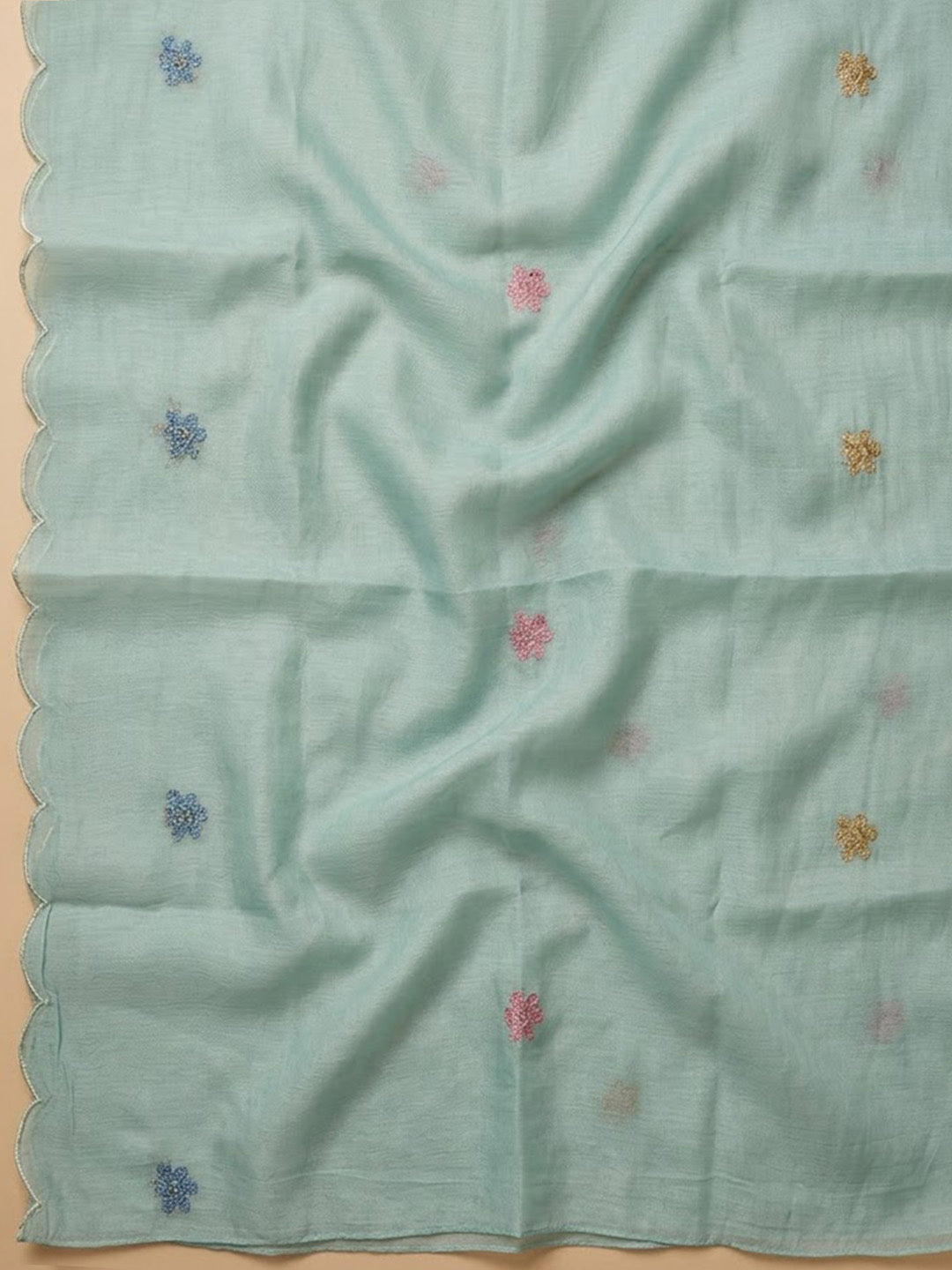 Rama-Green Chanderi Embroidered Unstitched Dress Material