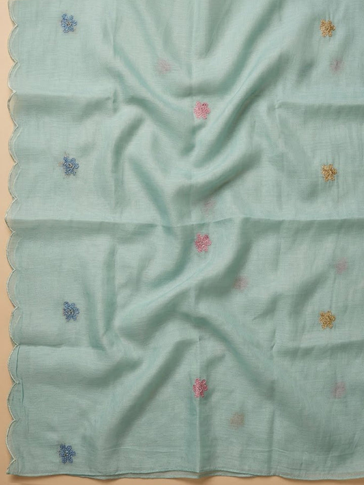 Rama-Green Chanderi Embroidered Unstitched Dress Material