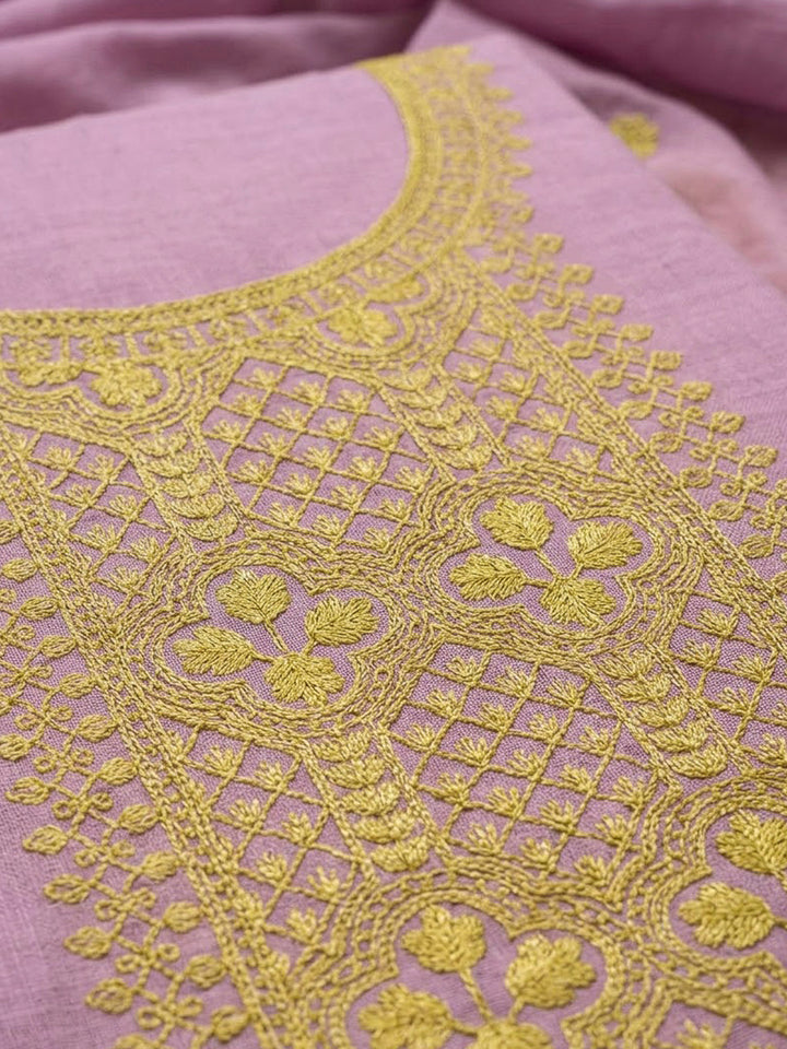 Lavender Chanderi Embroidered Unstitched Dress Material