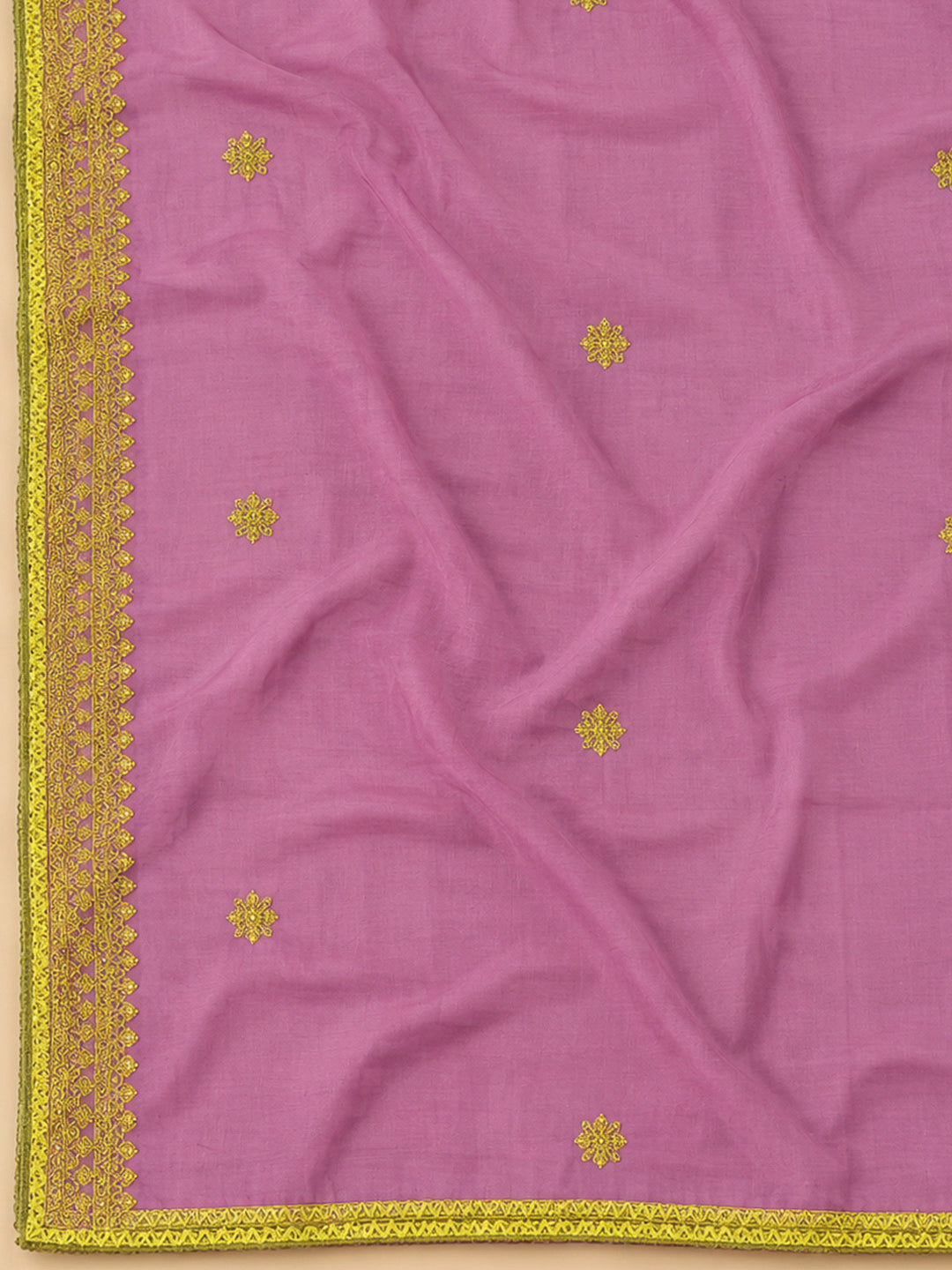Lavender Chanderi Embroidered Unstitched Dress Material