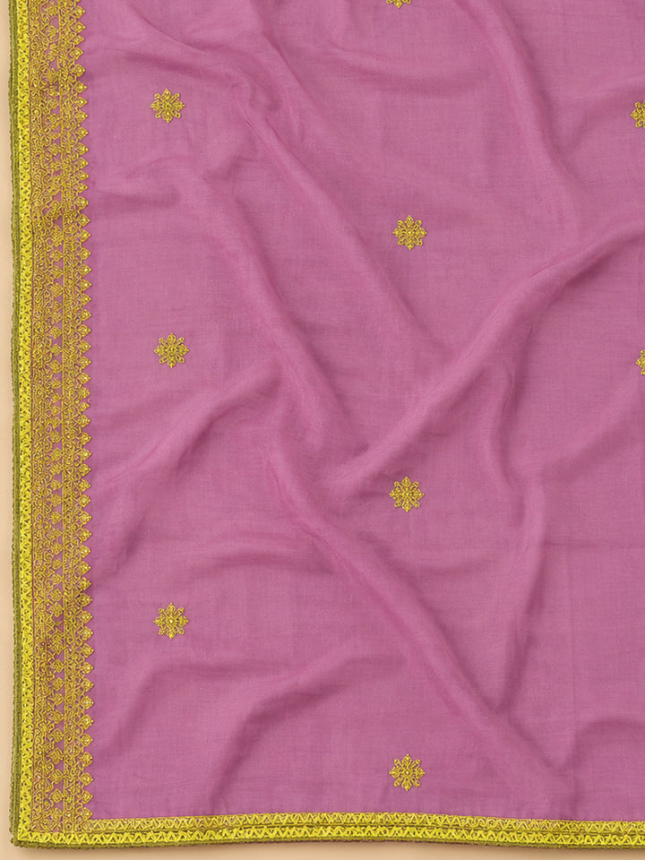 Lavender Chanderi Embroidered Unstitched Dress Material
